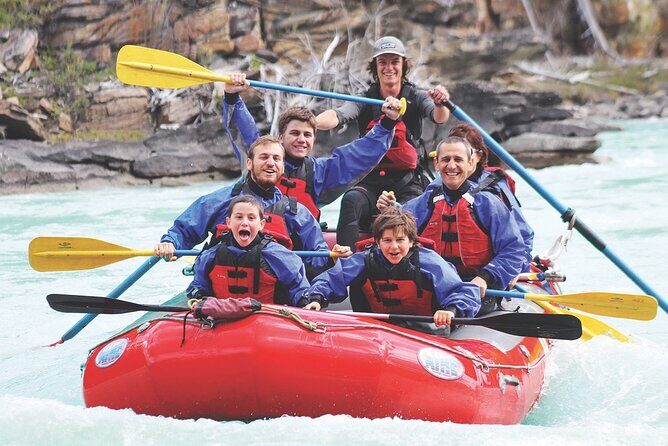Athabasca Expressway Whitewater Rafting - Getting geared up in Jasper: swimsuit now, wetsuit later