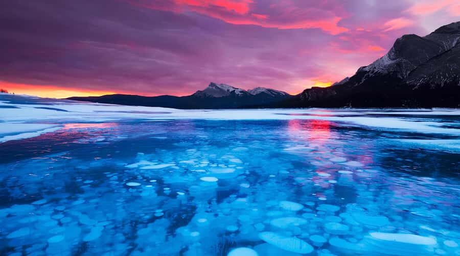 Athabasca Falls/Abraham,Sunwapta Falls, Icefield, Peyto Lake - Abraham Lake Ice Bubbles: Winter’s Strange, Sticky-Pretty Science