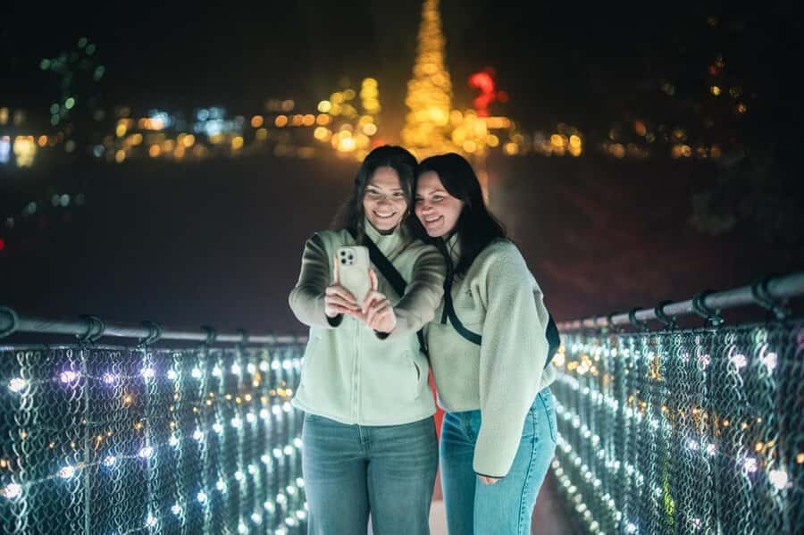 Capilano Suspension Bridge Canyon Lights Holiday Tour - The illuminated suspension bridge: your first wow moment