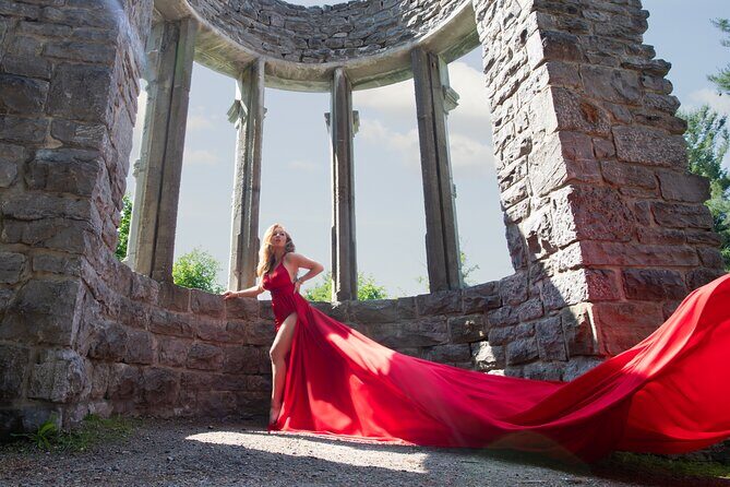 Flying Dress Photoshoot Experience in Ottawa - On-location setup: changing tent, dress adjustments, and pose coaching
