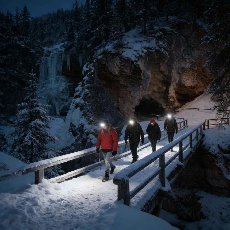 From Banff Guided Johnston Canyon Night Walk and Stargazing - The Human Side: Tess, Charlie, Hot Chocolate, and Winter Briefings