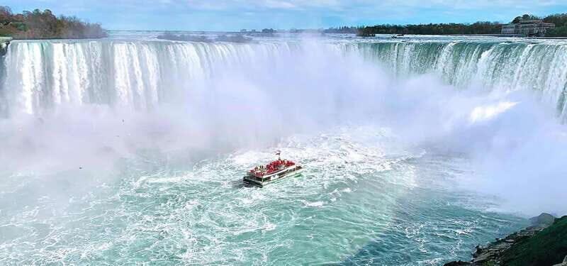 From Niagara Falls Canada Tour Boat, Lunch, Journey, Skylon - Journey Behind the Falls: cave tunnels facing the Horseshoe Falls