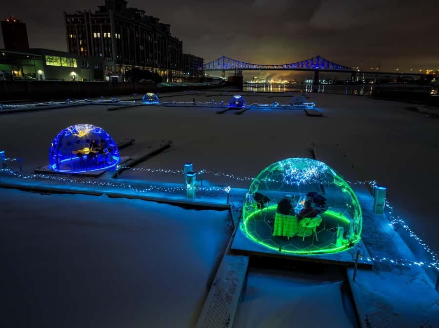 Montreal: Dome Dinning in Old Port of Montreal - Old Port ice, Clock Tower docks, and your private heated dome