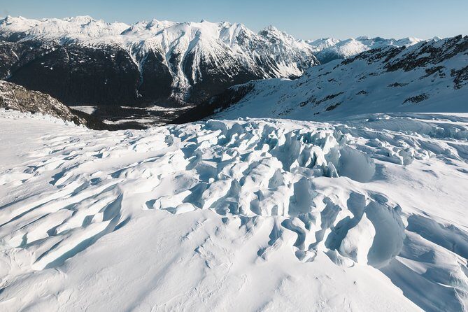 Private Whistler Helicopter Tour + Mountain Landing - Crossing Whistler from above: Peak 2 Peak, Whistler Valley lakes, and the resort shape
