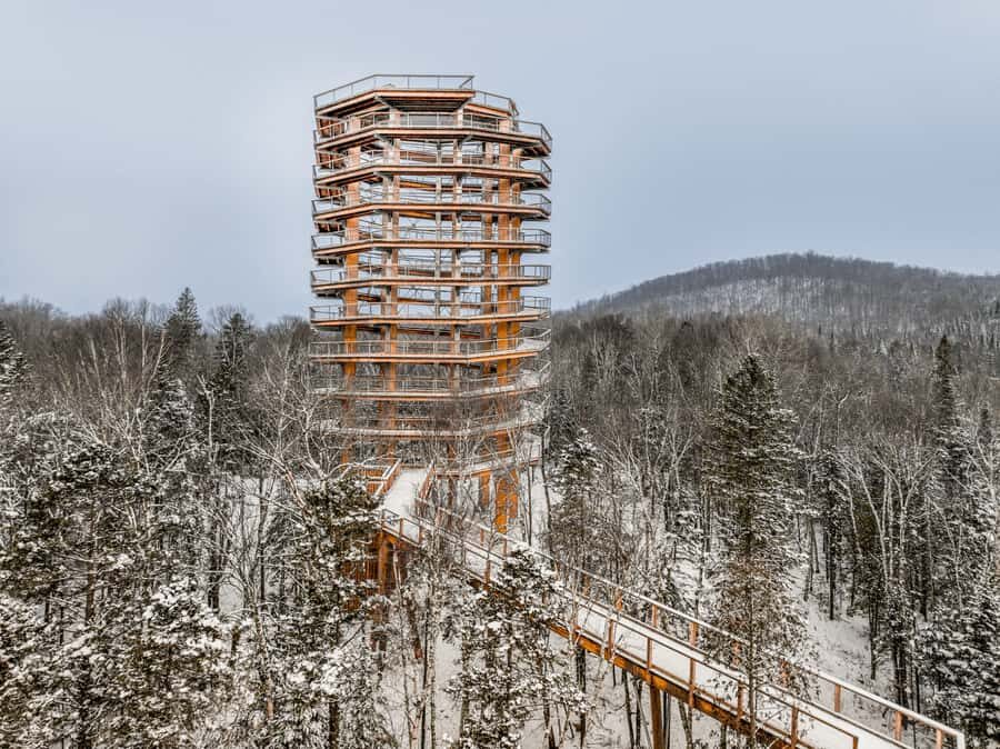 Sentier des cimes Laurentides: Treetop Observatory & Walk - Lumagica night walk in winter: lighted paths and cold air reality