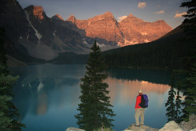 Sunrise Moraine Lake and Lake Louise - Moraine Lake at first light and the Rockpile Trail angle