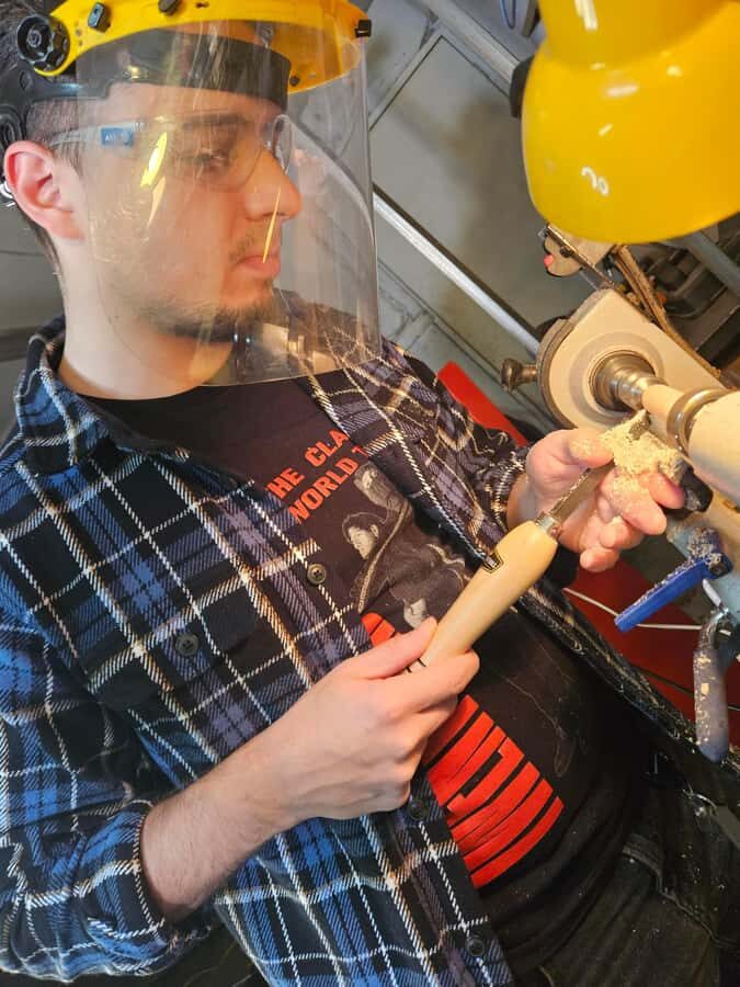 Wooden Pen Making Workshop with a Woodworker in Montreal - Drilling, gluing, and preparing the blank for the lathe